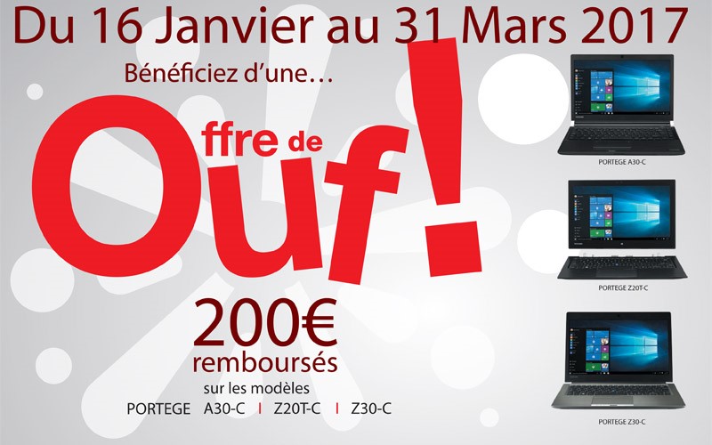 Promotion sur les ordinateurs Toshiba Portege