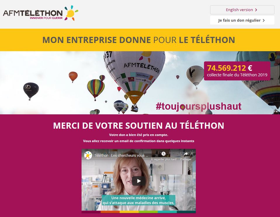 Paiement du don à l'association AFMTelethon